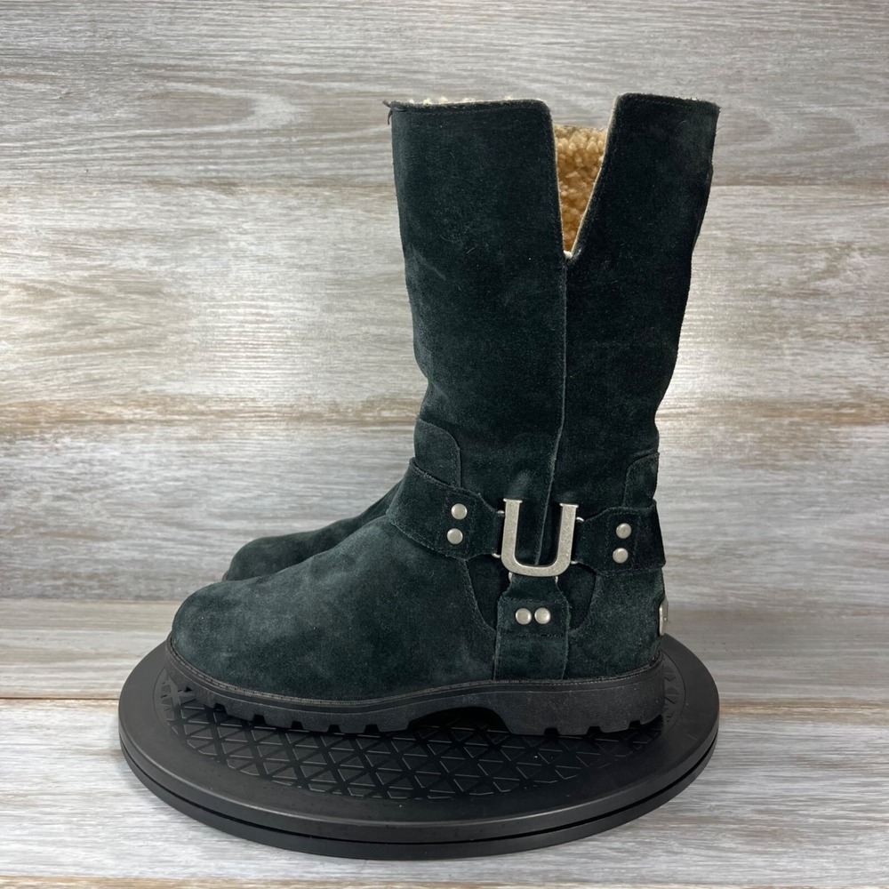 UGG Australia Barlow Black Suede Harness Biker Boots 1003316 Womens Size 5